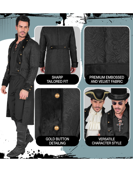 Manteau victorien homme noir – redingote gothique et steampunk