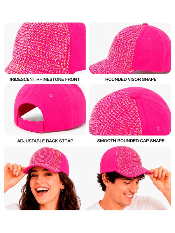 Casquette néon à strass rose – festival et années 80