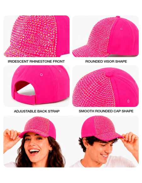 Casquette néon à strass rose – festival et années 80