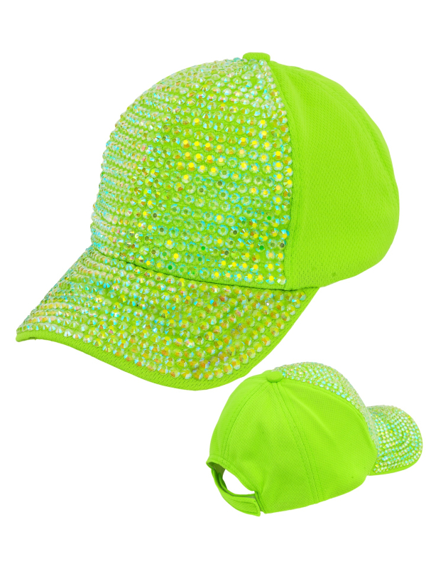 Casquette néon à strass ou verte – festival et années 80