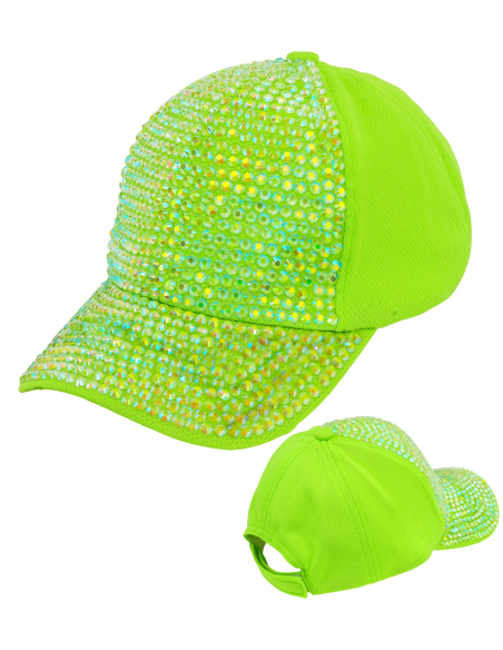 Casquette néon à strass ou verte – festival et années 80