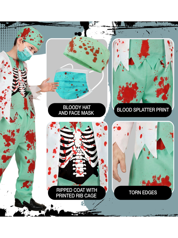 Déguisement médecin zombie enfant – costume ensanglanté 4 à 16 ans