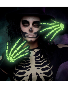 Gants squelette phosphorescents Halloween – noir et blanc