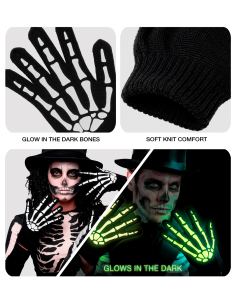 Gants squelette phosphorescents Halloween – noir et blanc 2