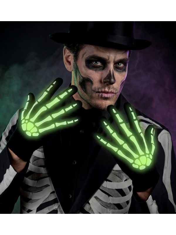 Gants squelette phosphorescents Halloween – noir et blanc