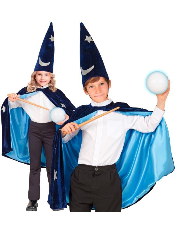 Déguisement magicien enfant 4-8 ans – cape bleue et chapeau étoilé