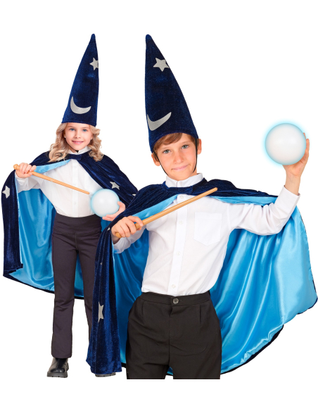 Déguisement magicien enfant 4-8 ans – cape bleue et chapeau étoilé