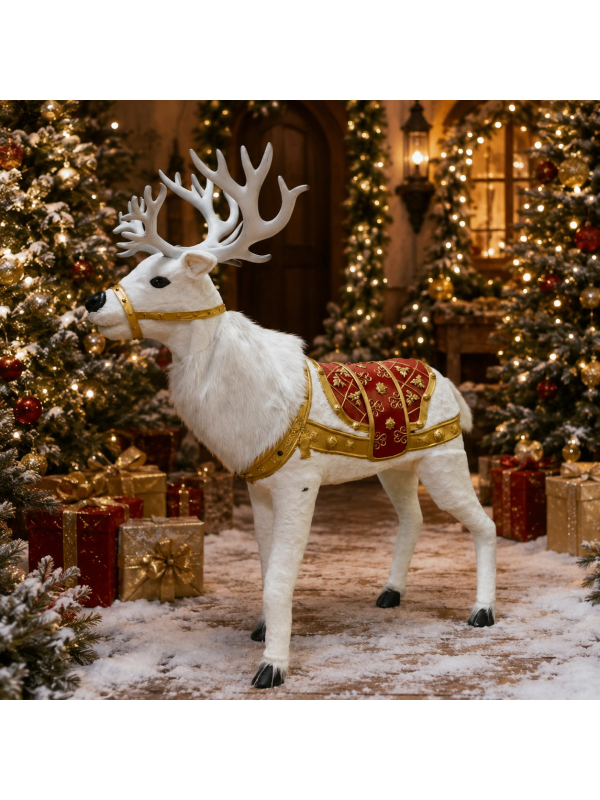 Décoration animée - Renne de Noël majestueux blanc avec musique