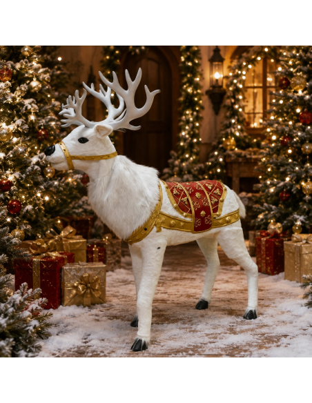 Décoration animée - Renne de Noël majestueux blanc avec musique