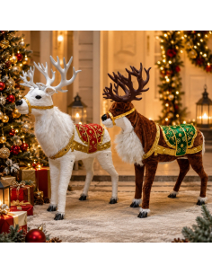 Automate renne de Noël majestueux animé et musical – marron ou blan