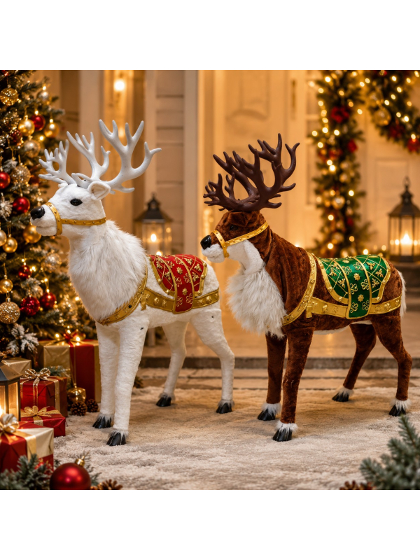 Automate renne de Noël majestueux animé et musical – marron ou blan