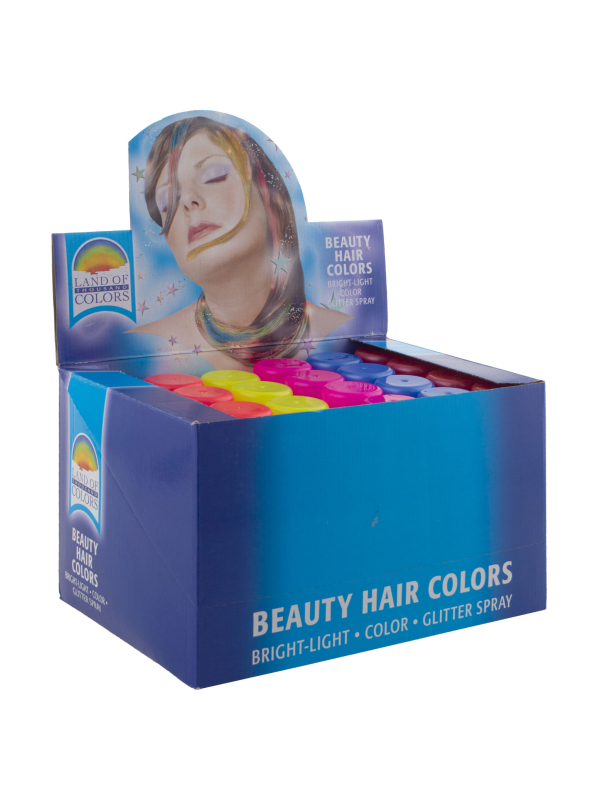 Lot de 24 sprays cheveux fluo 6 couleurs – soirée néon, festival et Halloween