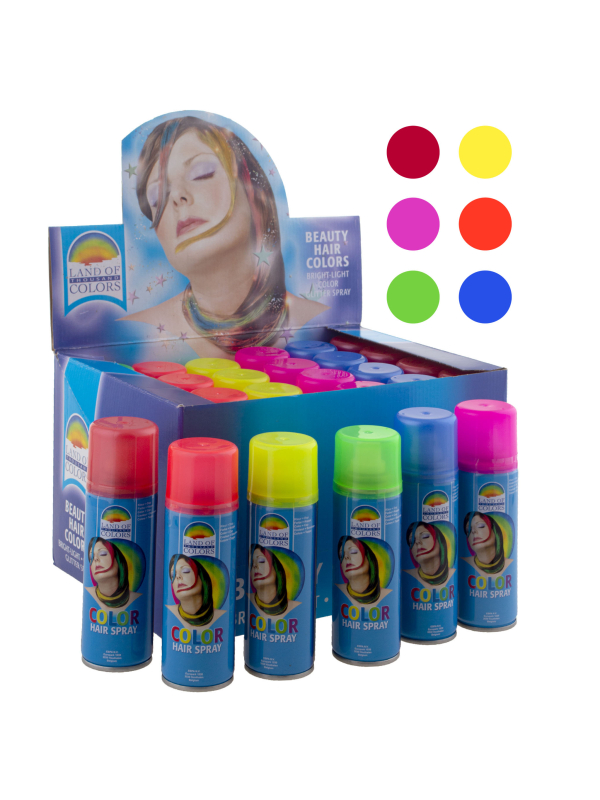 Lot de 24 sprays cheveux fluo 6 couleurs – soirée néon, festival et Halloween