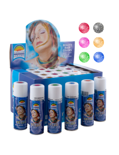 Lot de 24 sprays pailletés cheveux et corps – 6 couleurs