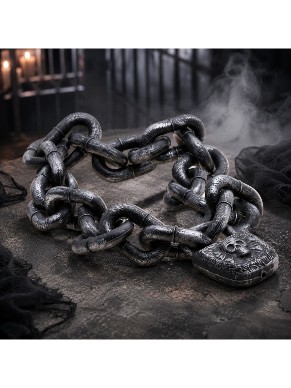 Chaîne de prisonnier avec cadenas tête de mort – 50 cm