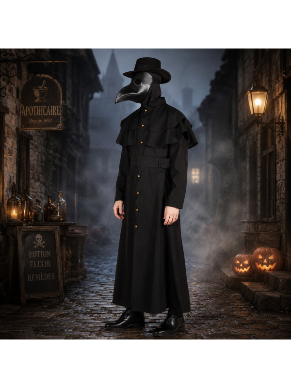 Manteau médecin de la peste noir haut de gamme Thetru avec ceinture