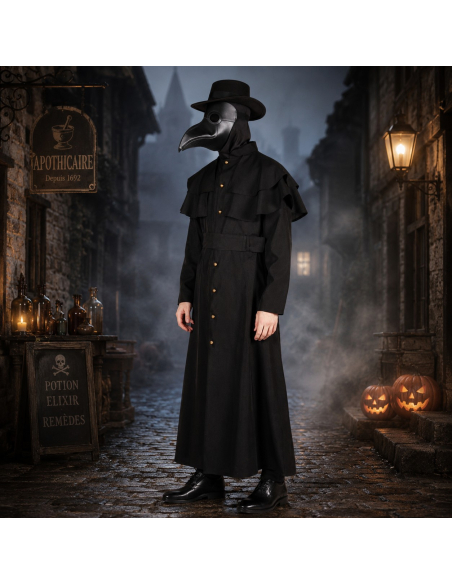 Manteau médecin de la peste noir haut de gamme Thetru avec ceinture