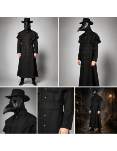 Manteau médecin de la peste noir haut de gamme Thetru avec ceinture