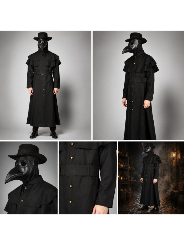 Manteau médecin de la peste noir haut de gamme Thetru avec ceinture
