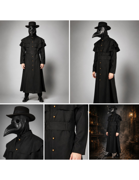Manteau médecin de la peste noir haut de gamme Thetru avec ceinture