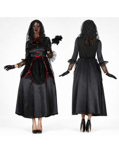 Déguisement veuve noire gothique femme noir et rouge – robe et voile