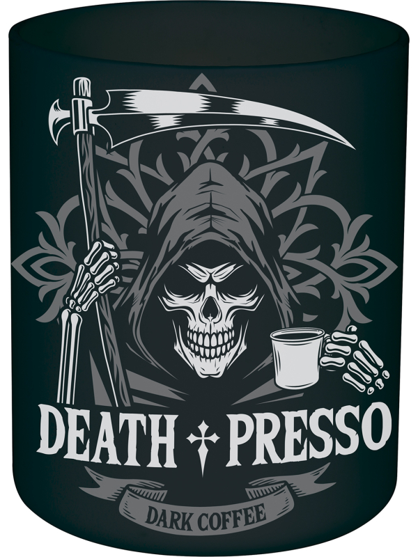 Tasse Halloween Death Presso noire en PVC – Motif faucheuse