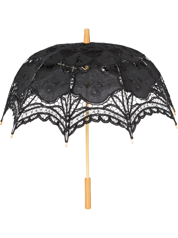 Ombrelle noire en dentelle crochetée 82 cm – Style gothique et victorien