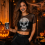 T-shirt résille tête de mort femme – Haut Halloween gothique noir