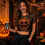 T-shirt résille citrouille femme noir et orange – Taille unique