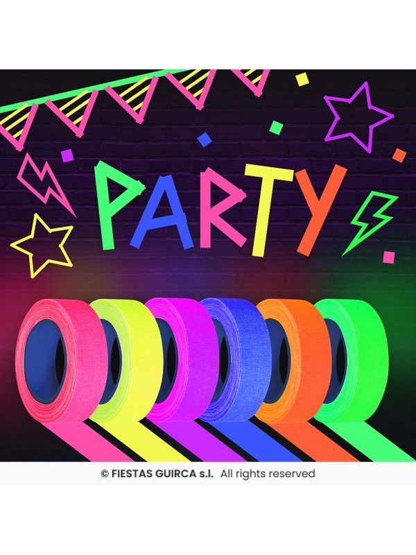 6 rubans adhésifs néon UV 5 m – Décoration soirée fluo