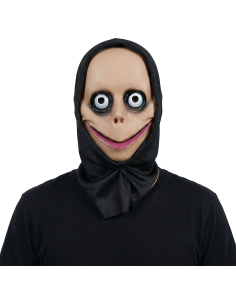 Masque Halloween visage effrayant à grands yeux avec capuche noire – adulte 2