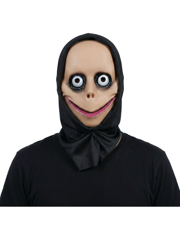 Masque Halloween visage effrayant à grands yeux avec capuche noire – adulte