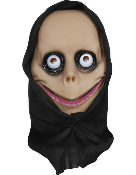 Masque Halloween visage effrayant à grands yeux avec capuche noire – adulte