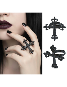 Bague croix gothique noire en métal – 4 cm 2