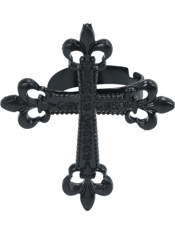 Bague croix gothique noire en métal – 4 cm