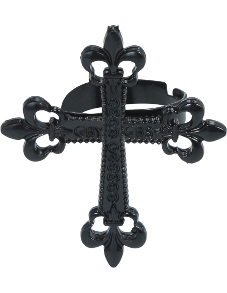 Bague croix gothique noire en métal – 4 cm