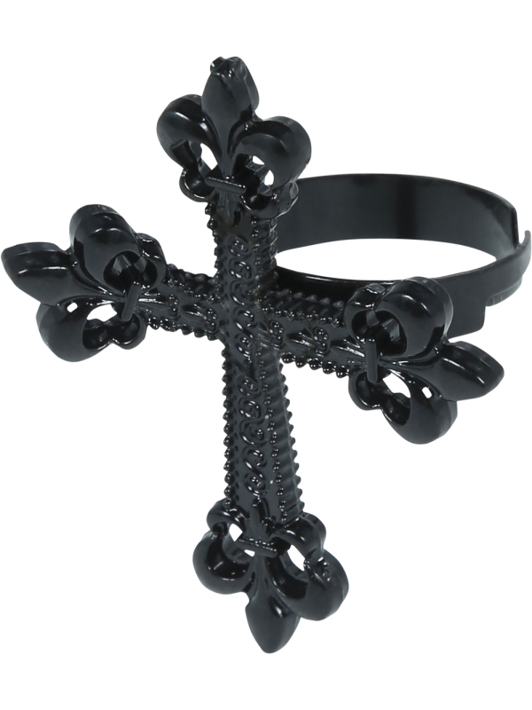 Bague croix gothique noire en métal – 4 cm