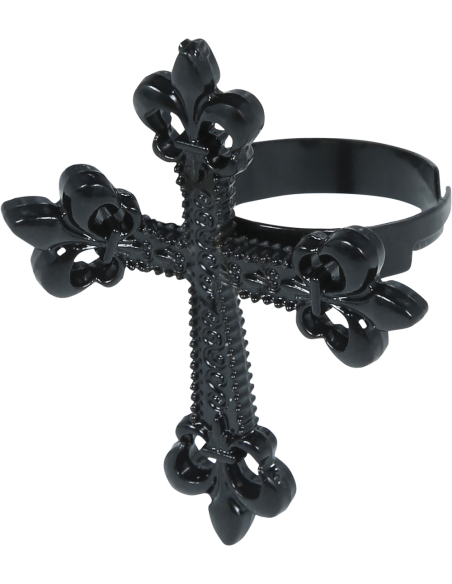 Bague croix gothique noire en métal – 4 cm