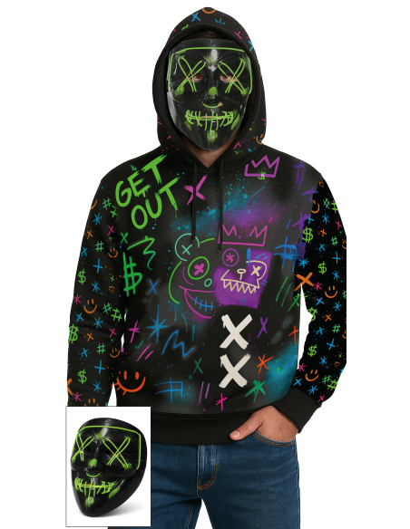 Sweat Halloween homme graffiti multicolore avec masque – taille L 52-54