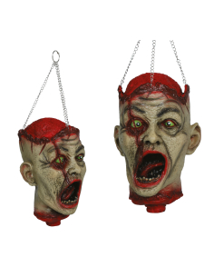 Tête de zombie suspendue Halloween avec chaînes – 27 cm
