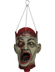 Tête de zombie suspendue Halloween avec chaînes – 27 cm 2