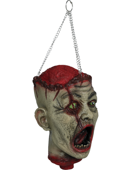 Tête de zombie suspendue Halloween avec chaînes – 27 cm