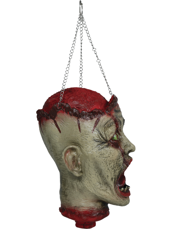 Tête de zombie suspendue Halloween avec chaînes – 27 cm