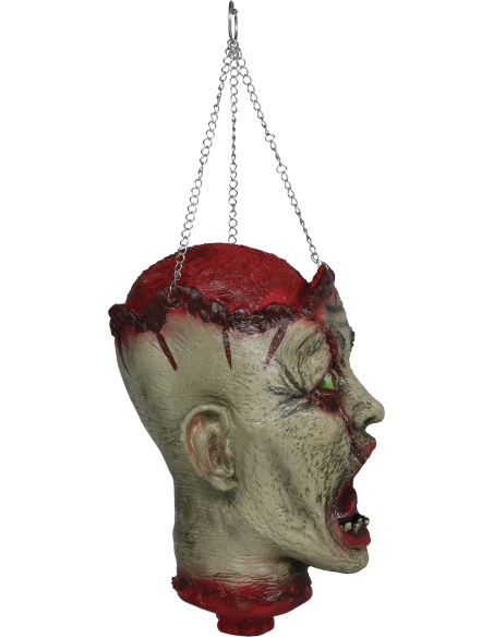 Tête de zombie suspendue Halloween avec chaînes – 27 cm
