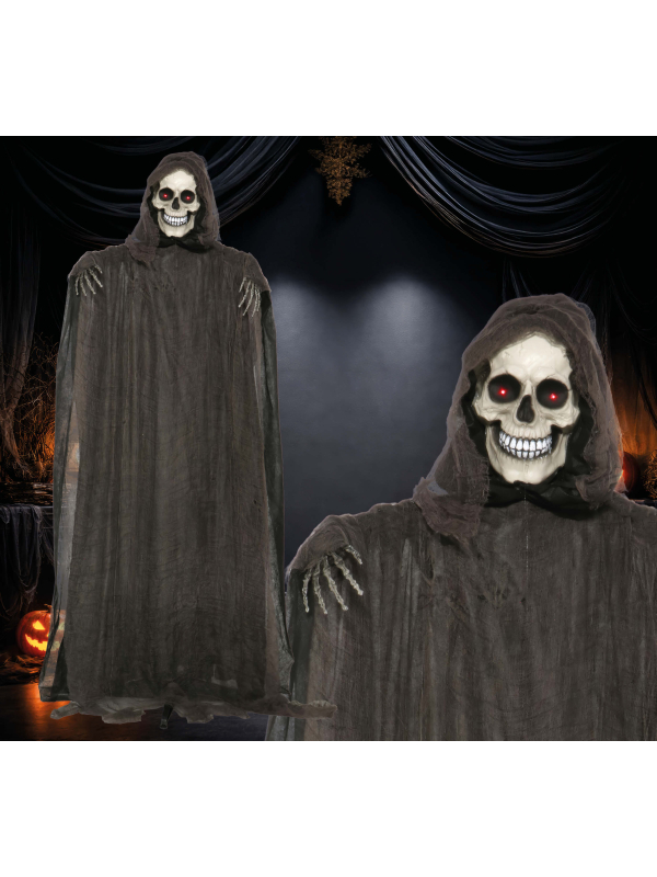 Squelette Halloween sur pied lumineux et sonore – 175 cm