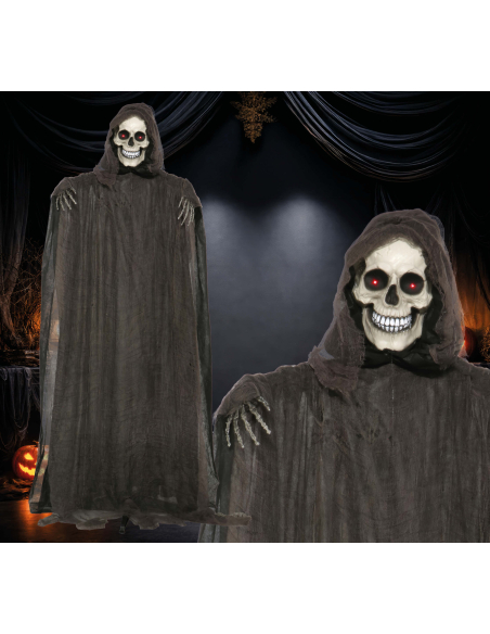 Squelette Halloween sur pied lumineux et sonore – 175 cm
