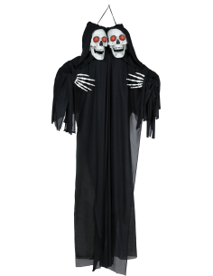 Double squelette suspendu lumineux Halloween en tunique noire – 165 cm 2
