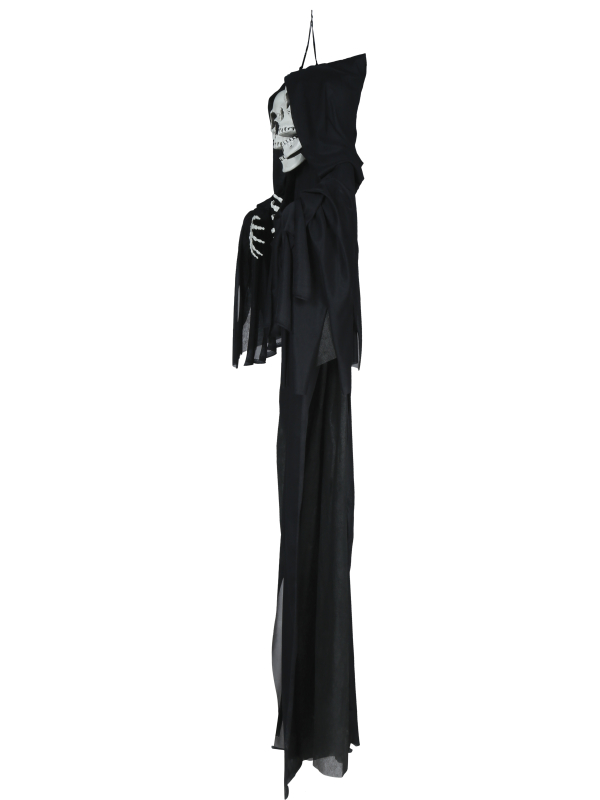 Double squelette suspendu lumineux Halloween en tunique noire – 165 cm