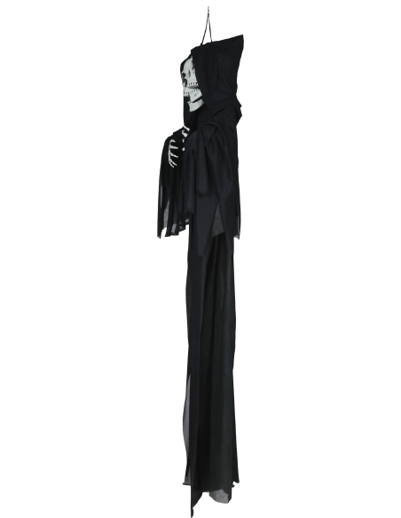 Double squelette suspendu lumineux Halloween en tunique noire – 165 cm