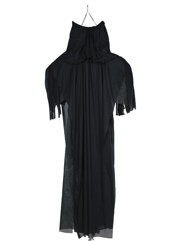 Double squelette suspendu lumineux Halloween en tunique noire – 165 cm